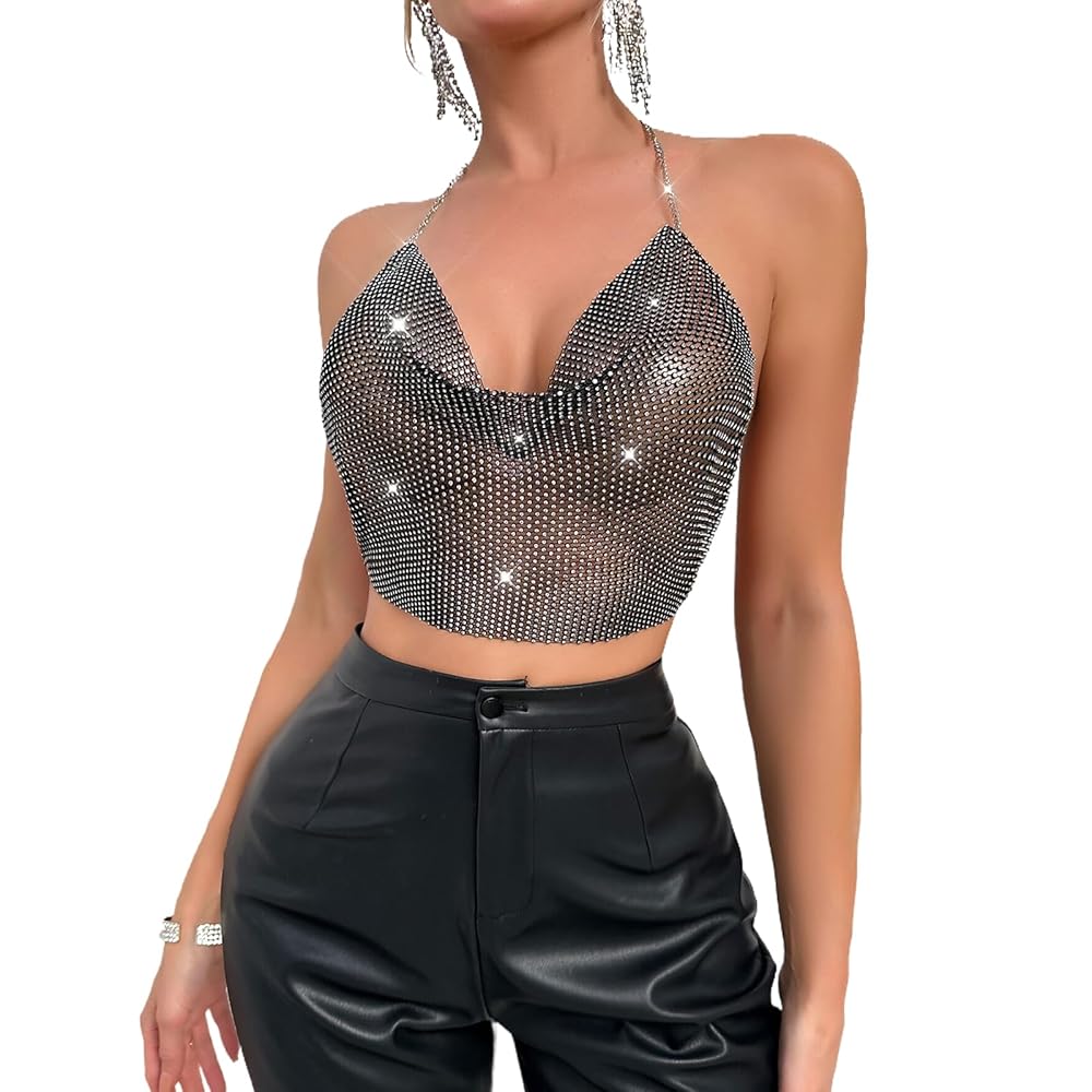 ○様　DIANTE Rhinestone halter neck tops LOREN RHINESTONE HALTER NECK TOP IN SILVER – AKIRA